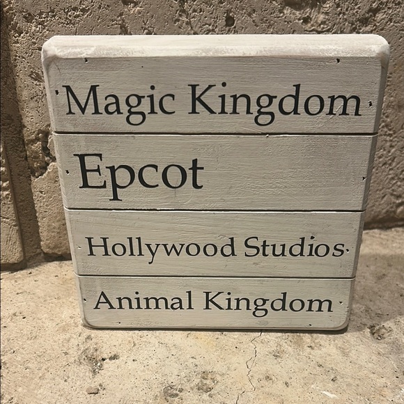 Walt Disney World Parks ~ Farmhouse style wood decor sign, 6”x6” - Picture 1 of 7